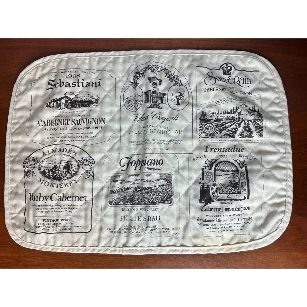 Vintage 1970's California Napa Wine Label‎ Quilted Placemats & Napkins Lot of 8